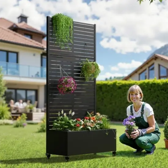 Lirago Iron Mobile Planters Plant Box Raised Garden Bed Trellis for Climbing Plants - 72x35 image {2}