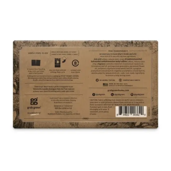 Grab Green Stoneworks Dryer Sheets, Oak Tree Scent image {1}