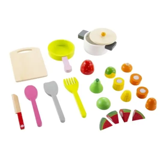 HearthSong 12-Piece Painted Wooden Culinary Play Set with Fruits, Vegetables, and Utensils image {2}