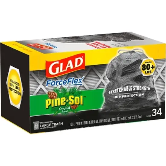 Glad ForceFlex DrawString Trash Bags - Pinesol - 30 Gallon - 34ct image {7}