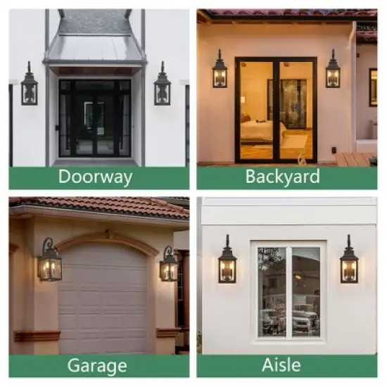 soscooter 23"-2-Pack Outdoor Wall Lantern Light &uml;C Vintage Black Metal Sconce with Clear Seeded Glass for Porch, Patio, and Garden (Bulb Not Included) image {2}