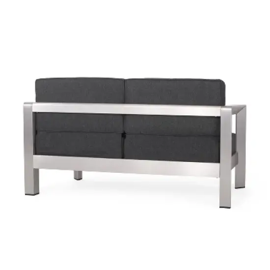 Christopher Knight Home Aviara Outdoor Modern Aluminum Loveseat with Cushions image {5}