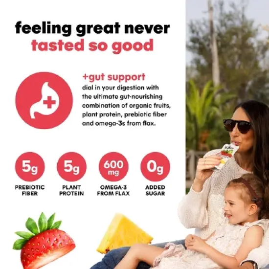 NOKA Superfood Fruit Smoothies + Prebiotic Fiber & Flax Strawberry Pineapple Pouches - 4.22oz/4pk image {3}