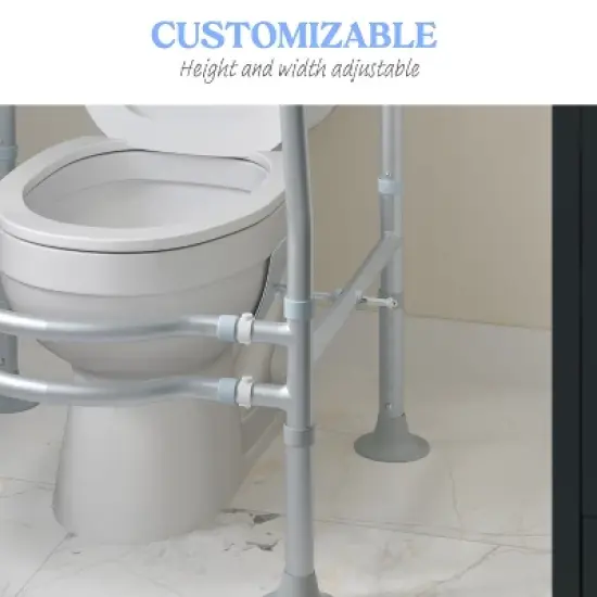 Emma and Oliver Ramsey Toilet Safety Rail for the Elderly with Height Adjustable Silver Steel Frame, Gray Padded Handles and Suction Cup Feet image {12}