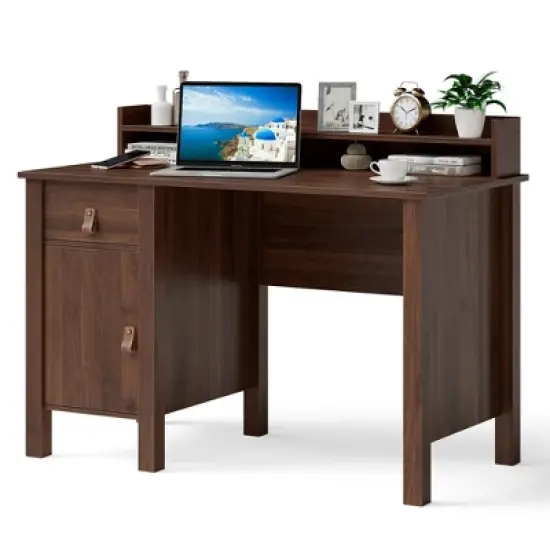 Costway Computer Desk Home Office Writing Workstation w/ Drawer & Hutch image {10}