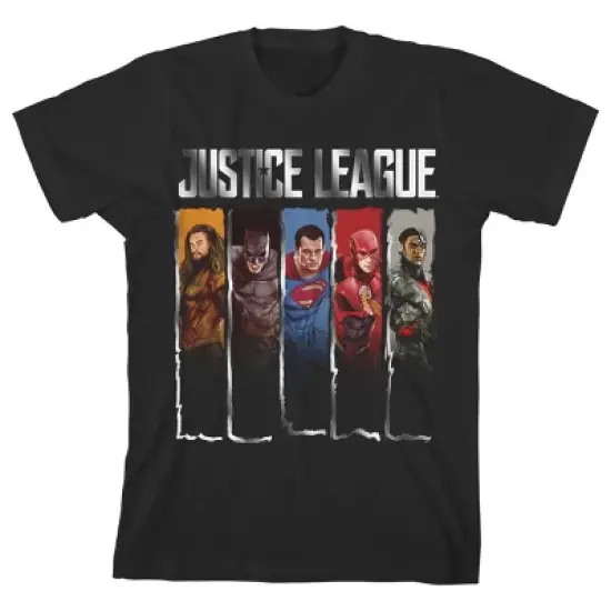 Justice League Movie Superhero Panels Black T-shirt Toddler Boy to Youth Boy image {3}