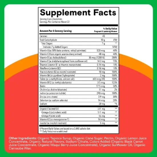 SmartyPants Organic Kids Multi & Vegetarian Omega 3 Gummy Vitamins with D3, C & B12 - 90 ct image {3}