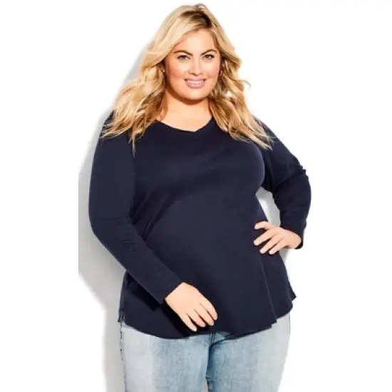 Women's Plus Size V Neck Essential 3/4 Sleeve Tee - navy | AVENUE image {8}