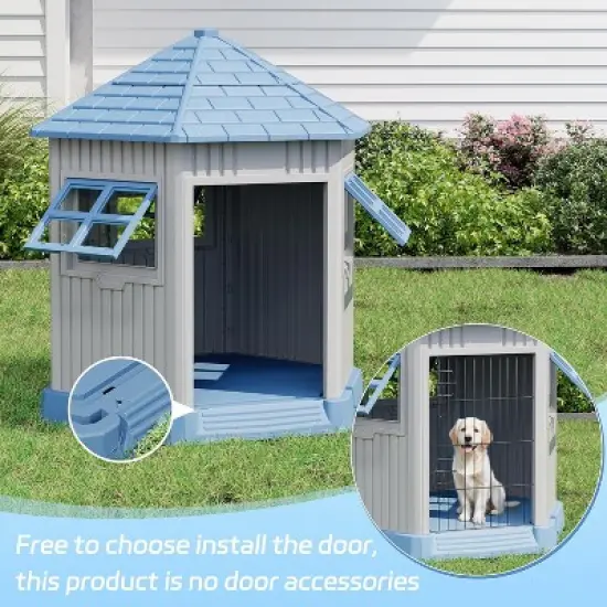 SEVOBAL Pet Crates and Houses Barn Dog House Removable Roof Easy Cleaning Waterproof UV Protected for Outdoor Yard Patio, Blue, 34.8"*30.51"*36.89" image {4}