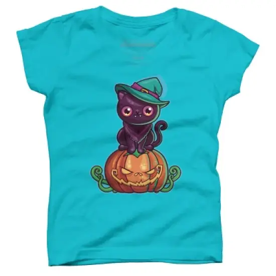 Girl's Design By Humans Ferociously Cute Halloween Vampire Witch Kitty Cat By LittleBunnySunshine T-Shirt image {3}