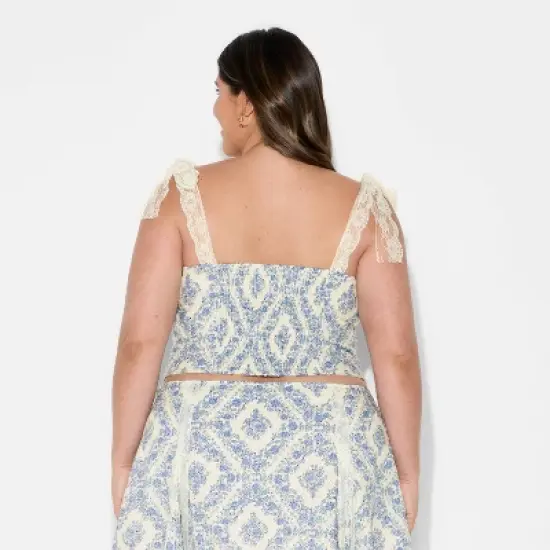 Women's Lace Tie Strap Tank Top - Wild Fable&trade; Blue Floral image {2}