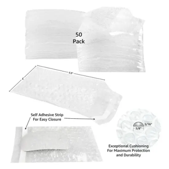 UBMOVE Bubble Pouches 4" x 5.5" Pack of 50 Self-Sealing Packing Moving Bags image {1}