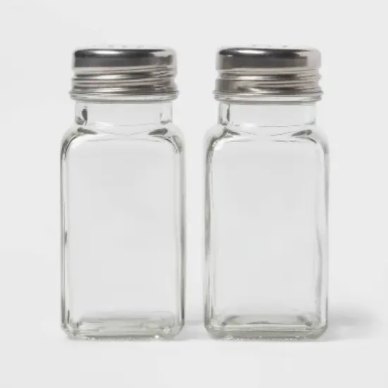 3" Basic Salt and Pepper Set with Stainless Steel Top - Room Essentials&trade;: Glass, Hand Wash, 2 Pieces, 3.66" Height image {3}