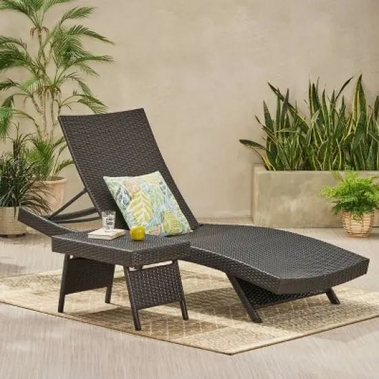 Salem 2pc Wicker Adjustable Chaise Lounge and Table Set - Brown - Christopher Knight Home image {2}