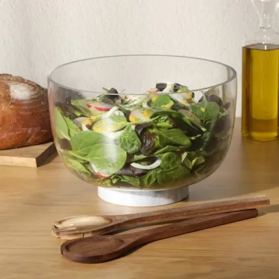 Gibson Elite Wildgreens Large Glass Salad Bowl Set with Acacia Serving Utensils image {3}