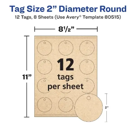 Avery Kraft Brown Round Tags, 2" Diameter, 96 Total (80515) image {4}