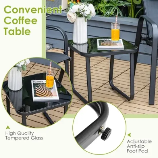 Costway 3PCS Patio Bistro Furniture Set Adjustable Back Stackable Chairs Brown\Black image {6}