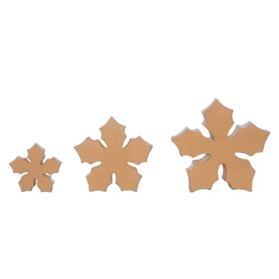 Transpac Set of 3 Natural Wood Snowflake Decor - Resin Christmas Decorative Objects for Holiday Home Decor image {1}