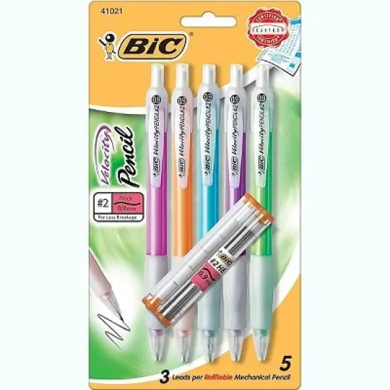 Bic Mechanical Pencil Refillable Rubbergrip .9mm 5/PK Assorted MVP51 image {8}