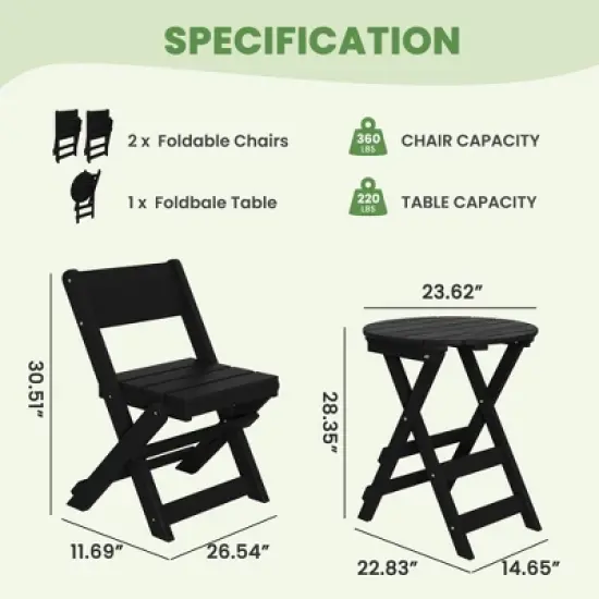 Hyleory 3-Piece Patio Bistro Set - Foldable Table & Chairs with Coffee Table, Lightweight for Balcony, Garden, Apartment ,Weather-Resistant image {5}