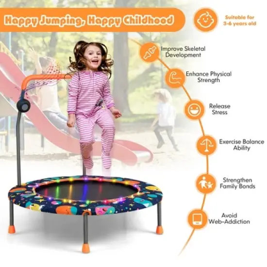 Costway 36'' Mini Toddler Trampoline W/LED Bluetooth Speaker Detachable Handle Kids Gifts image {7}