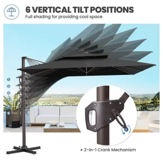 Crestlive Products 10FT Square Double Top Cantilever Umbrella Outdoor UV30+ 360 Degree Rotation Offset Umbrella 6 Heights Adjustable image {5}