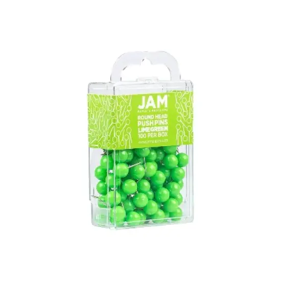JAM PAPER Round Head Push Pins Lime Green 100/Pack (346RTLIGR) image {1}