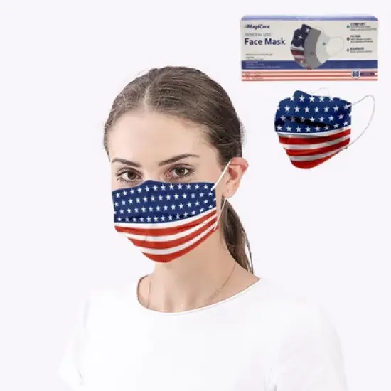MagiCare - American Flags Design Face Masks for Adults - Breathable 3-Layer Disposable Masks - 50ct Box image {7}