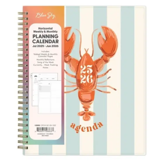 Blue Sky 7"x9" 2025-2026 Weekly/Monthly Wirebound Planner Clear Cover Langostino Stripe image {2}