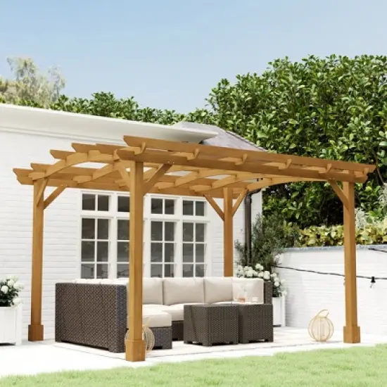 Outsunny 10' x 12' Outdoor Pergola, Wood Gazebo Grape Trellis with Arched Roof, Stable Structure for Climbing Plant Support, Dark Brown image {2}