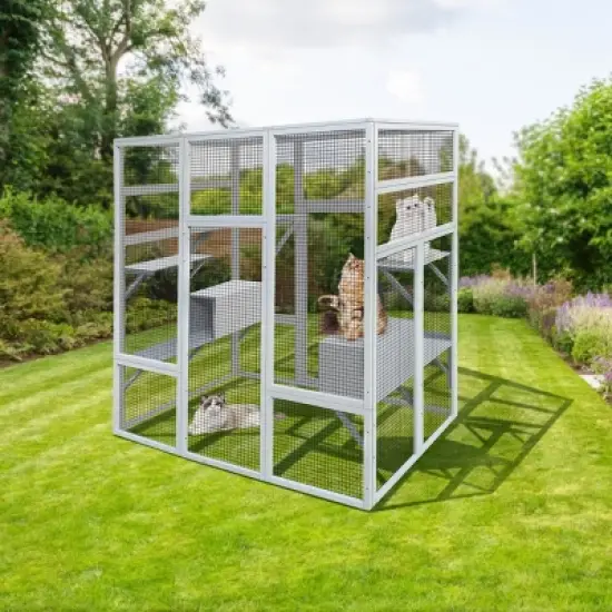 62"Wx70"H Outdoor Wooden Large Pet Enclosure With Anti-UV And Waterproof,7 Platforms And 2 Resting Boxes,Cat Shelter -Maison Boucle image {7}