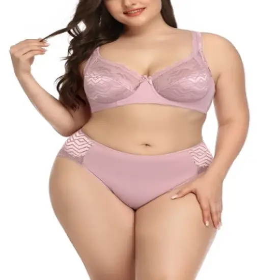 Agnes Orinda Women's Plus Size Underwire Push-Up Lace Trim Adjustable Straps Comfort Bra and Panty Set image {8}