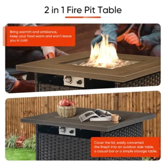 Buenhomino 30 Inch Propane Fire Pit Table, Outdoor Gas Fire Pits with Lid & Lava Rock, 50000 BTU Firepit for Dinning, Party in Outside, Patio or Yard image {2}