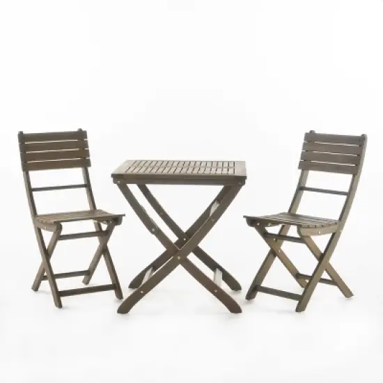 Positano 3pc Acacia Wood Foldable Bistro Set: Weather-Resistant, Space-Saving - Christopher Knight Home image {1}