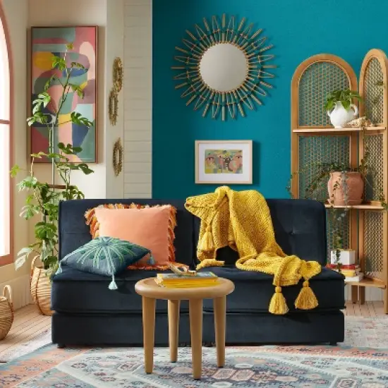 30" Dia Rattan Mirror with Cotton Cord - Opalhouse&trade; designed with Jungalow&trade; image {1}