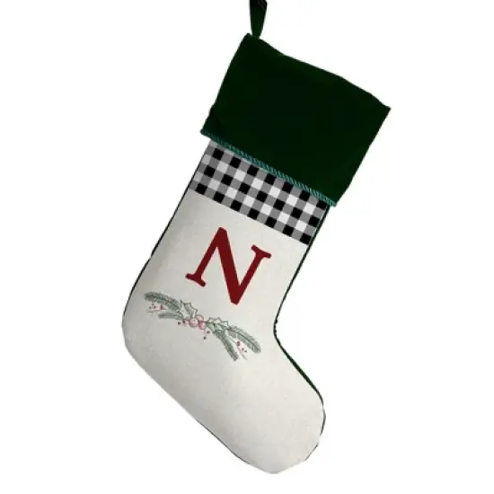 Personalization Mall Festive Foliage Initial Christmas Stocking, Green image {15}