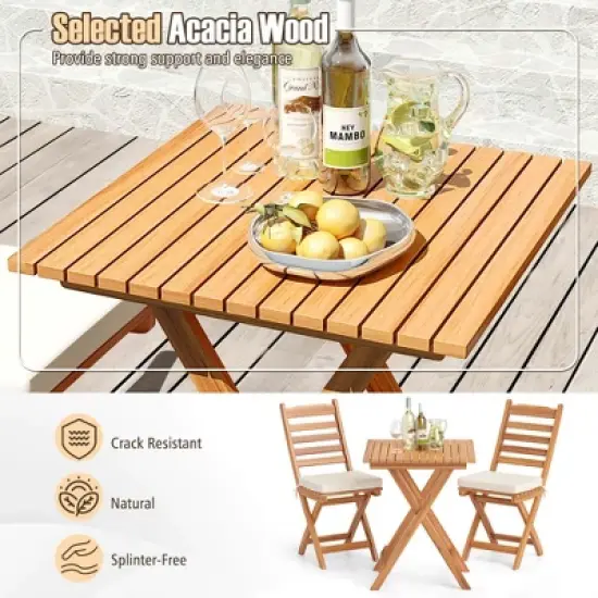 Patiojoy 3-Piece Folding Bistro Set with Removable Seat Cushions Outdoor Table and Chairs image {5}