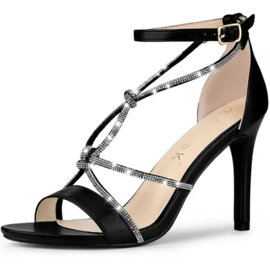Allegra K Women's Rhinestone Knot Strap Stiletto Heels Sandals image {6}