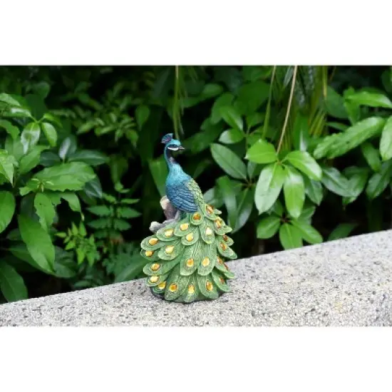 Techko Maid Peacock Calm Solar Outdoor Garden Statue Decor with Spotlight image {9}