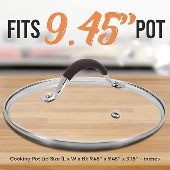 NutriChef Dutch Oven Tempered Glass Pot Lid - 9.45 Inch - Stainless Rim - Oven Safe image {3}