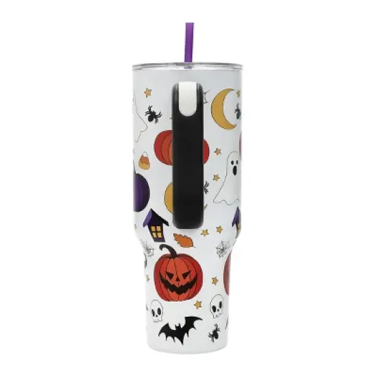 Halloween Scary Icons 40 Oz White Stainless Steel Tumbler with Handle image {2}