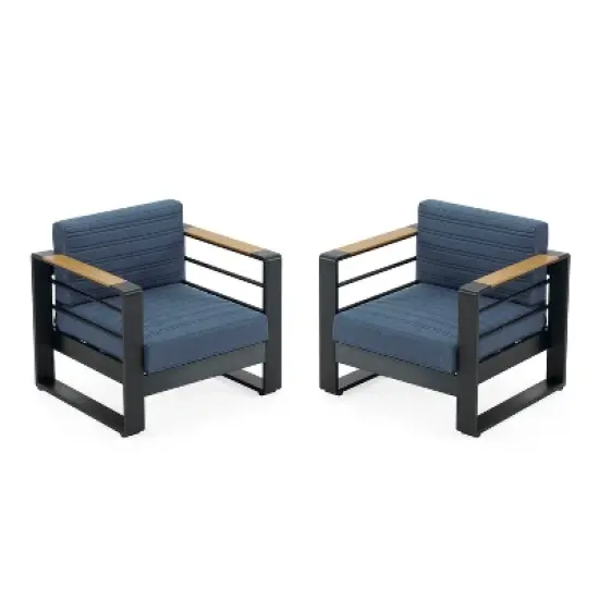 Christopher Knight Home Giovanna Outdoor Aluminum and Faux Wood Club Chair (Set of 2) image {9}