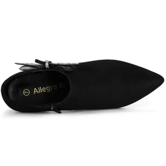 Allegra K Women's Pointed Toe Bow Decor Stiletto Heel Ankle Boots image {4}
