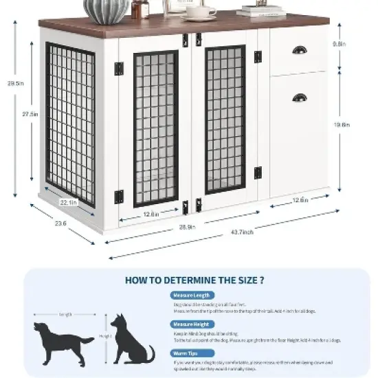 Large Dog Crate Furniture, Dog Kennel Cage for for Small to Medium Pets 44 Inch Wooden Crates Furniture Indoor Kennels with Drawers and Side Cabinets image {1}