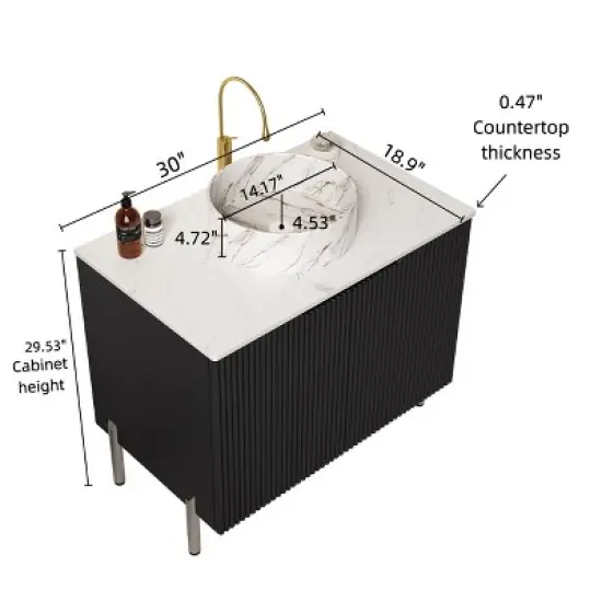 Dolonm 30" Freestanding Bathroom Vanity with White Ceramic Sink, Carrara Marble Countertop and Soft Close Cabinet Storage image {4}