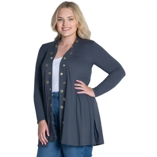 Womens Plus Size Long Sleeve Mid Thigh Open Front Cardigan image {1}