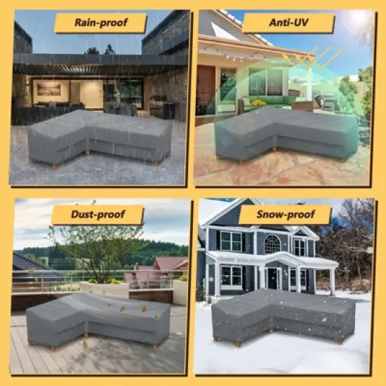 Akefit V-Shaped Patio Sectional Sofa Cover Waterproof Windproof Outdoor Furniture Protector Gray with Vents image {6}