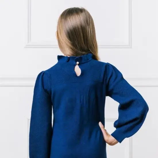 Hope & Henry Girls' Long Sleeve Ruffle Neck Sweater Dress, Toddler image {5}