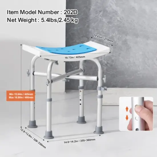 VEVOR Shower Chair, Adjustable Height Shower Stool, Non-Slip Bench Bathtub Stool Seat for Elderly Disabled Adults Handicap, 500 lbs,White+Blue image {7}