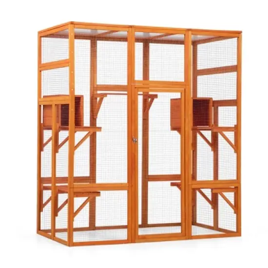 Catio Outdoor Cat Enclosure Large Cat House With 5 Perches, 2 Condos 1 Lockable Door For Multiple Cats Pets Big Walk-in Entrance Fully Covered Roof image {3}